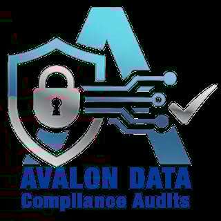 Avalon Data Compliance Audits logo with shield, padlock, circuit board design and checkmark symbol